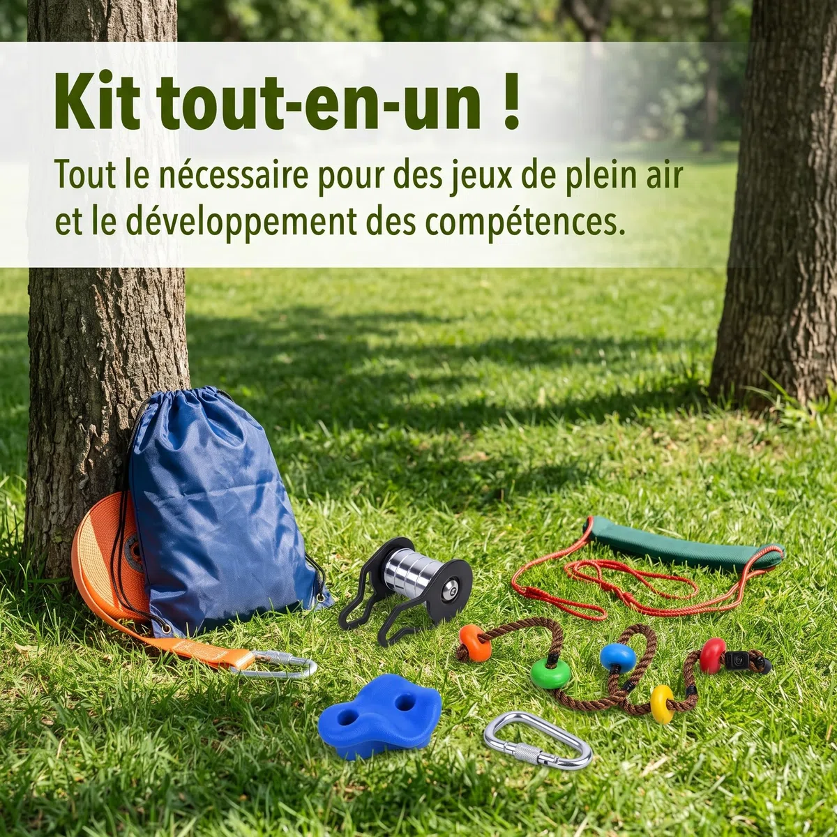 s d'obstles pour enfants, Kit slkline en nylon et métal, Jeu extérieur pour motricité