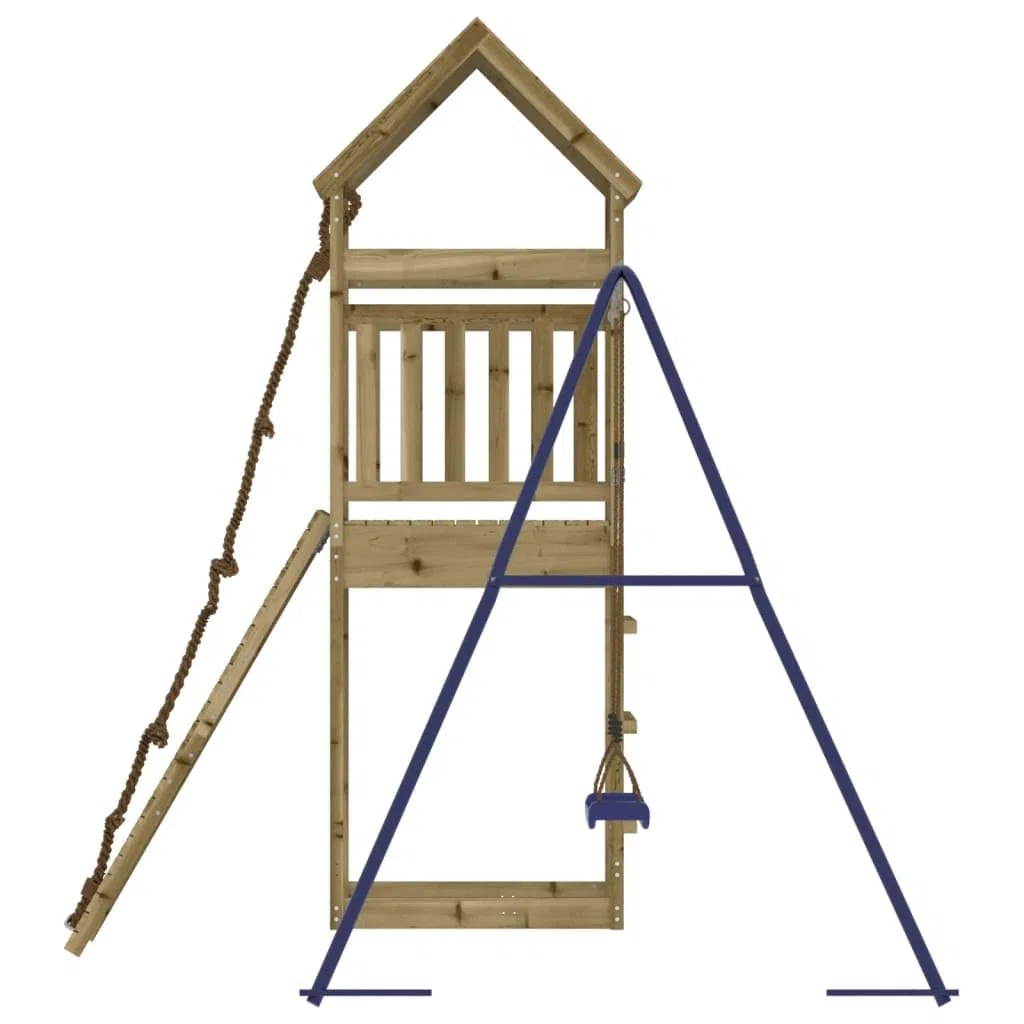 Aire de Jeux d'extérieur en Bois de pin imprégné pour Enfants de 3 à 8 Ans avec balançoire, Mur d'escalade, bac à Sable et cabane en Bois Robuste pour Jardin