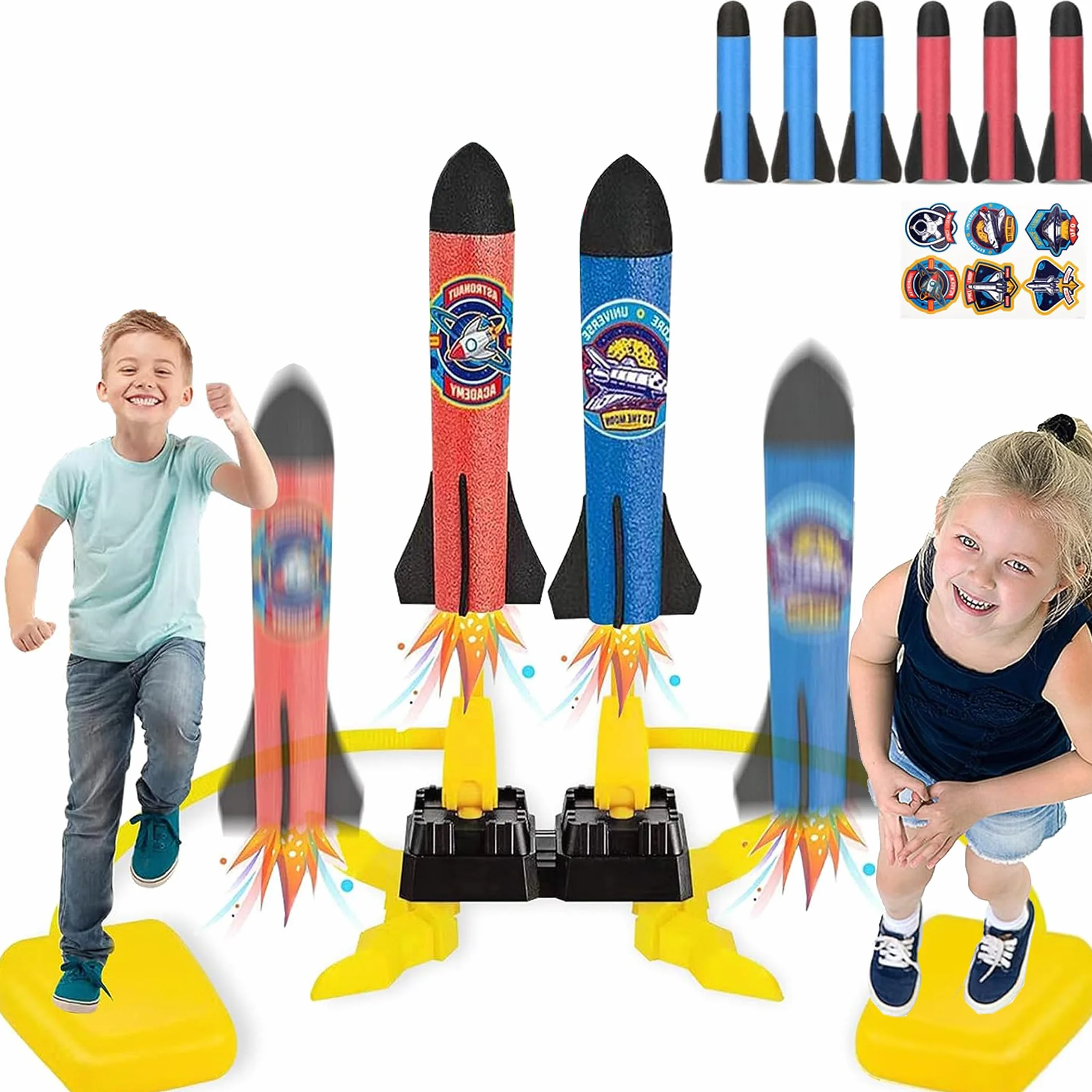 Fusée Plastique Kit, Double Lanceur de Fusée à Pédale pour Jouet Enfant 3 4 5 6 7 8 9 Ans, Garcon 3 Ans Fusée Jouet, Jeux Exterieur Enfant, Cadeau de Anniversaire Noël pour Garçons Filles