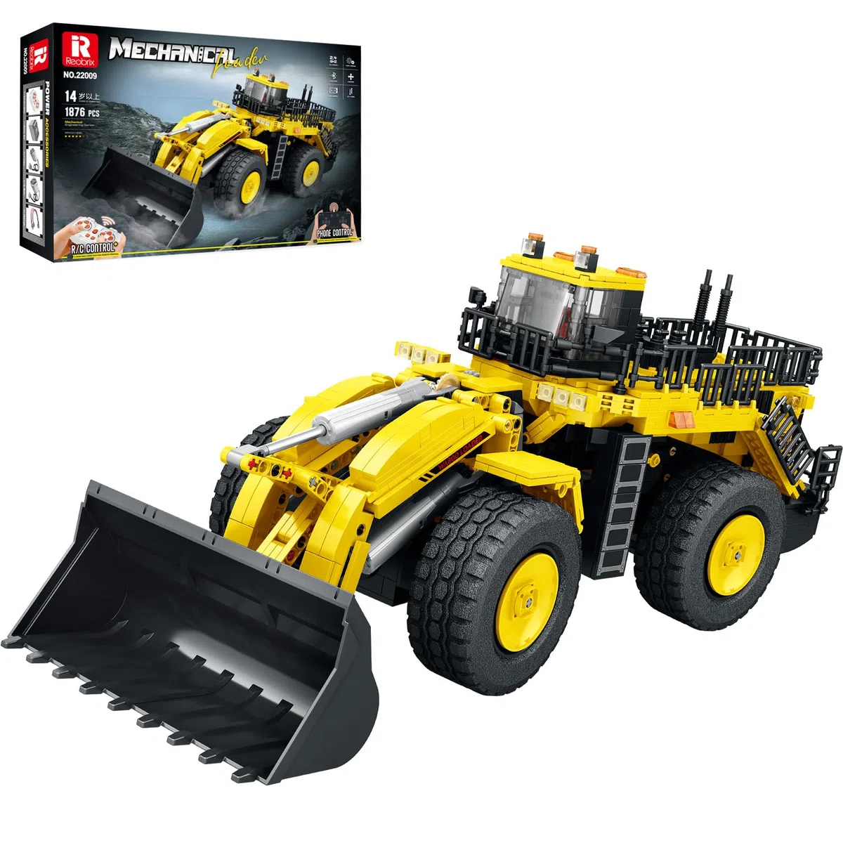 Reobrix 22009 - Bulldozer Télécommandé 4x4, 1876 pièces. Maquette de Construction pour Adultes et Adolescents dès 14 Ans pour Fans d'engins de Chantier